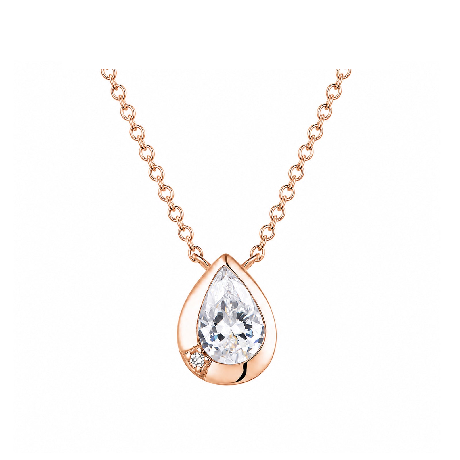 Classic Pear Cut Solitaire Necklace in Gold with Side Stone Accent