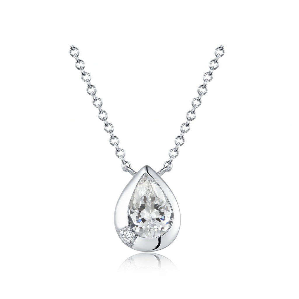 Classic Pear Cut Solitaire Necklace in Gold with Side Stone Accent