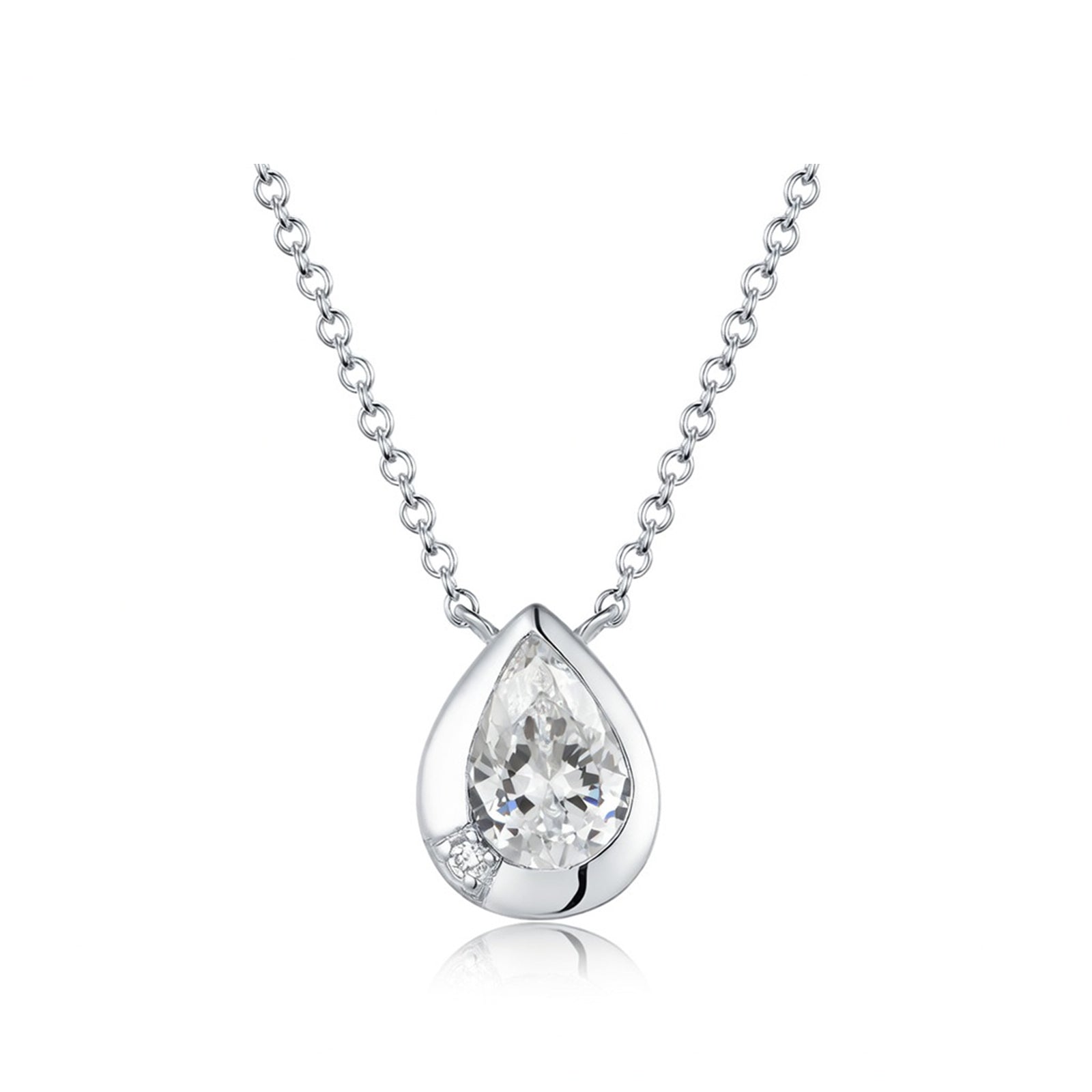 Classic Pear Cut Solitaire Necklace in Gold with Side Stone Accent