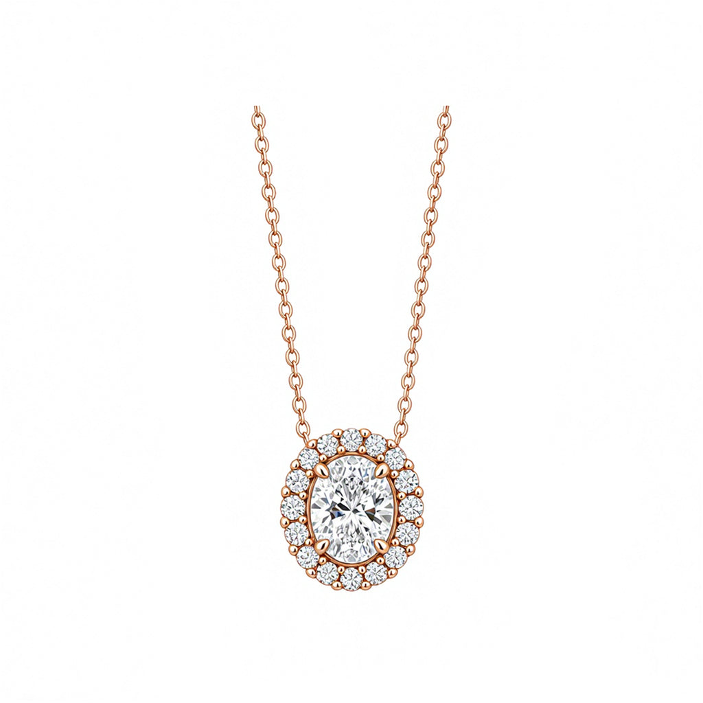 14K Gold Lab-Grown Diamond Oval Halo Necklace