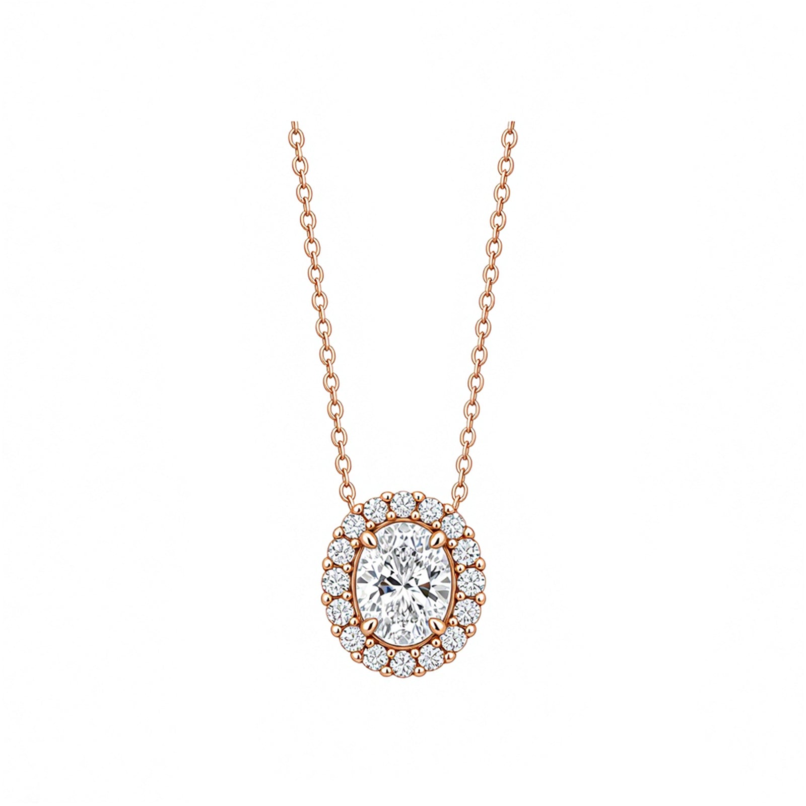 14K Gold Lab-Grown Diamond Oval Halo Necklace