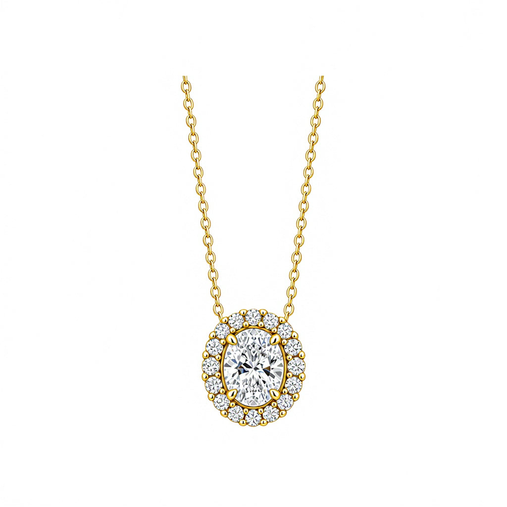 14K Gold Lab-Grown Diamond Oval Halo Necklace