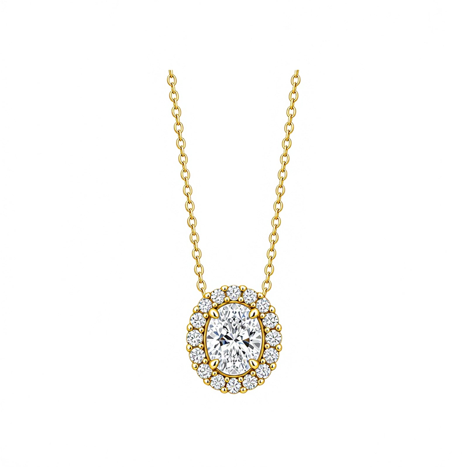 14K Gold Lab-Grown Diamond Oval Halo Necklace