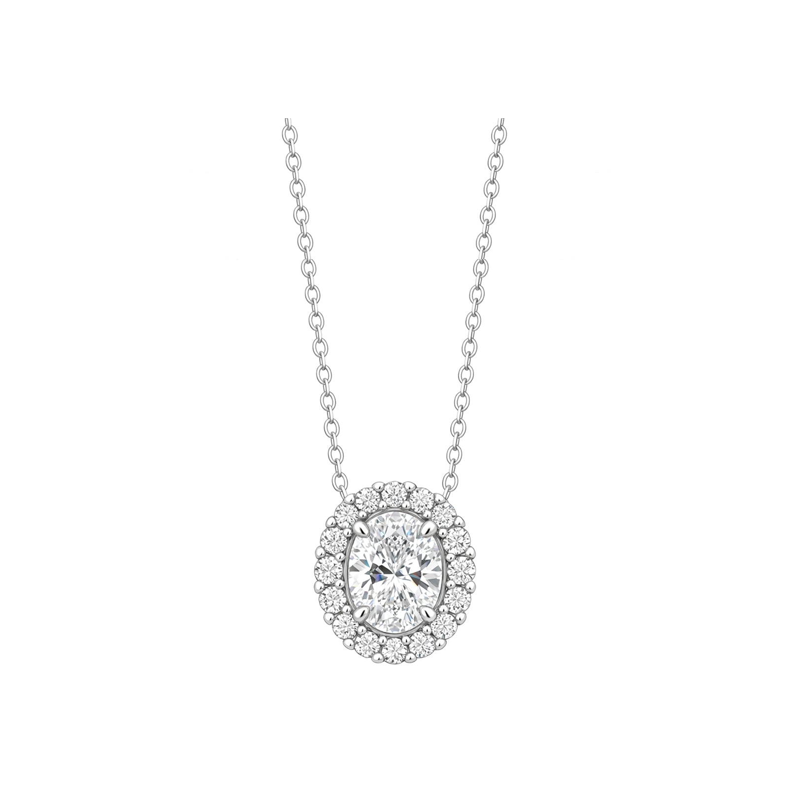 14K Gold Lab-Grown Diamond Oval Halo Necklace