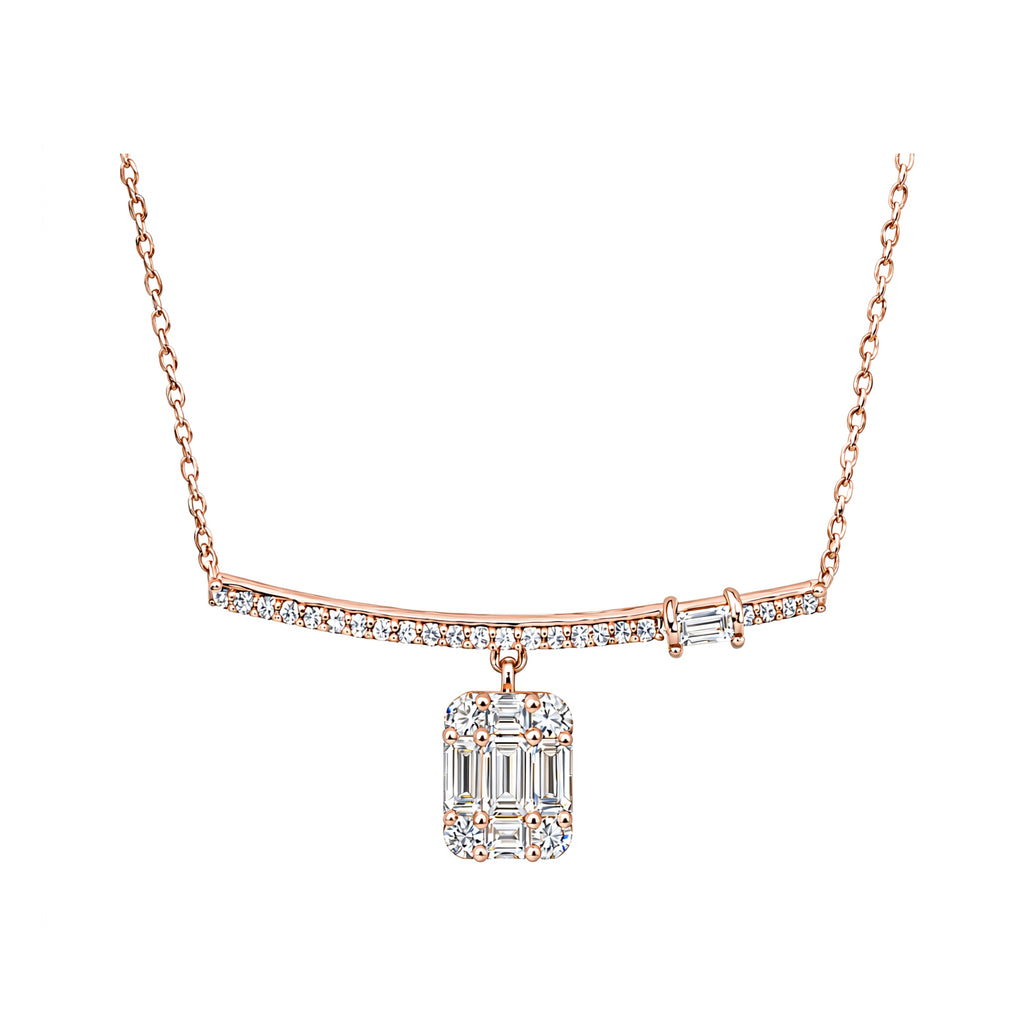 14K Gold Lab-Grown Diamond Bar & Square Drop Necklace