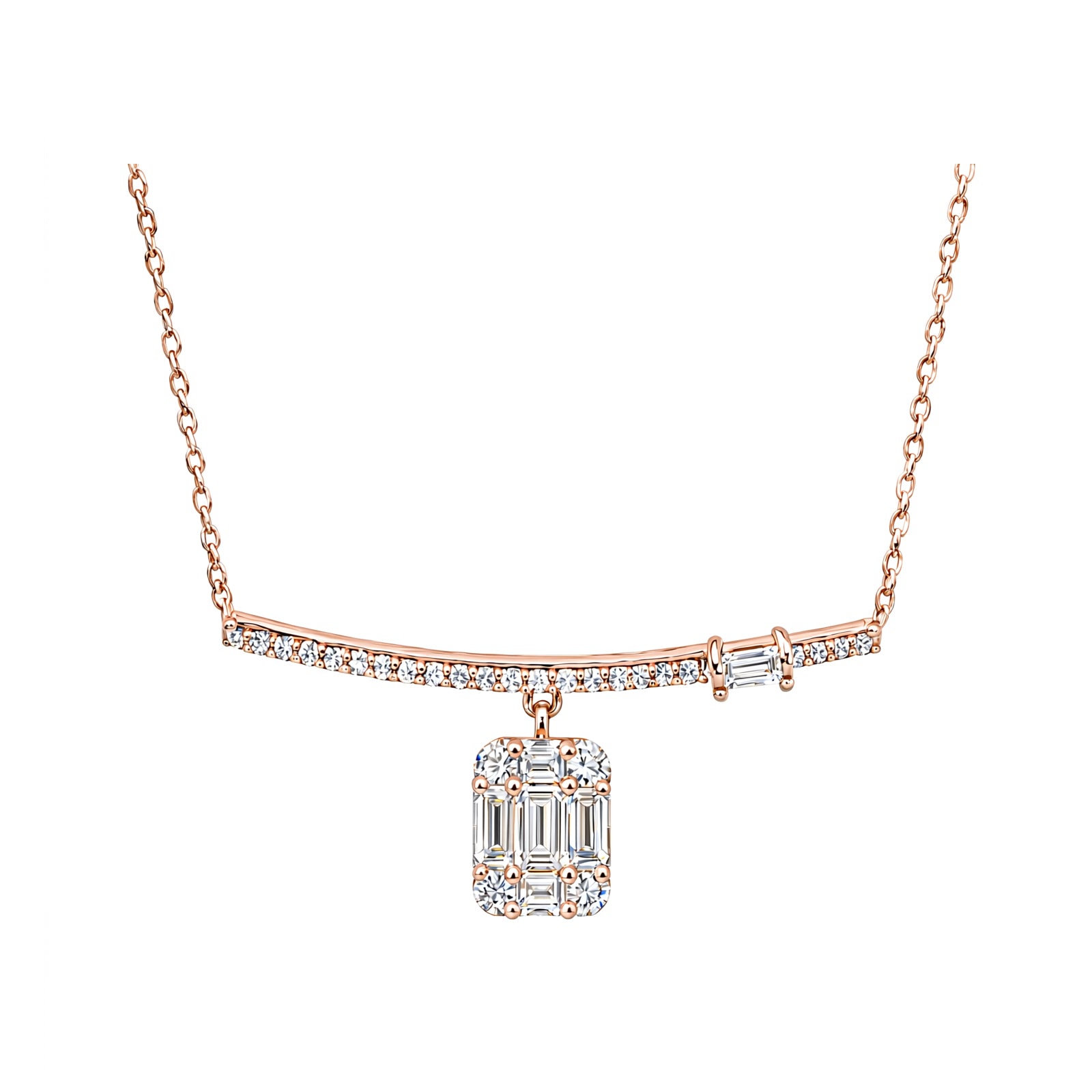 14K Gold Lab-Grown Diamond Bar & Square Drop Necklace