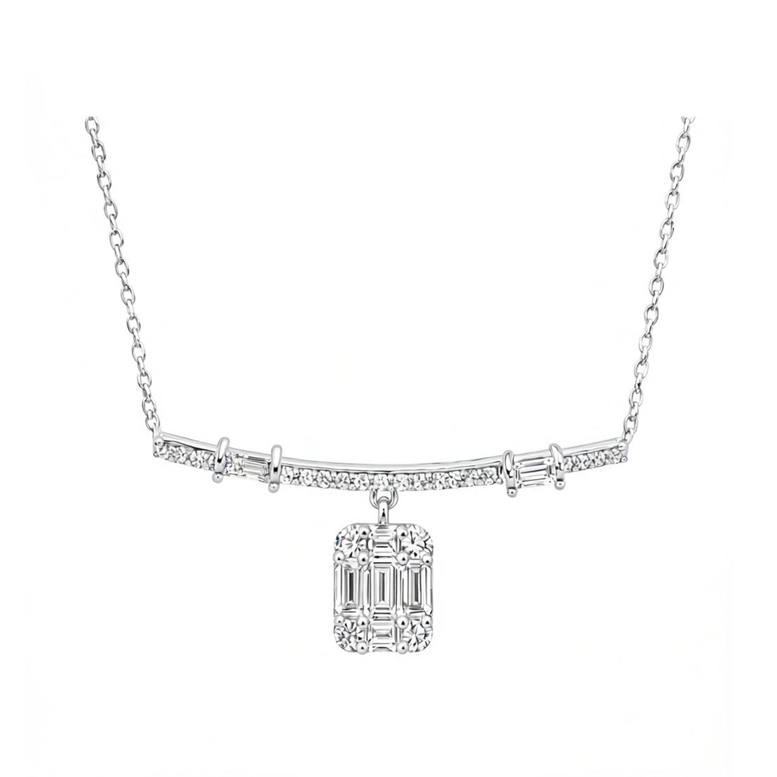 14K Gold Lab-Grown Diamond Bar & Square Drop Necklace