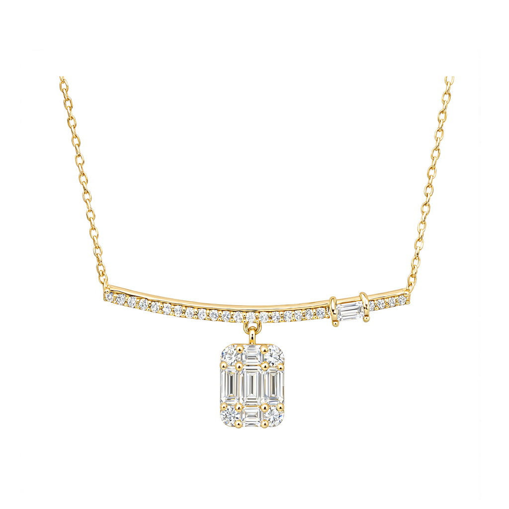 14K Gold Lab-Grown Diamond Bar & Square Drop Necklace