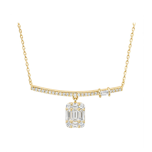 14K Gold Lab-Grown Diamond Bar & Square Drop Necklace