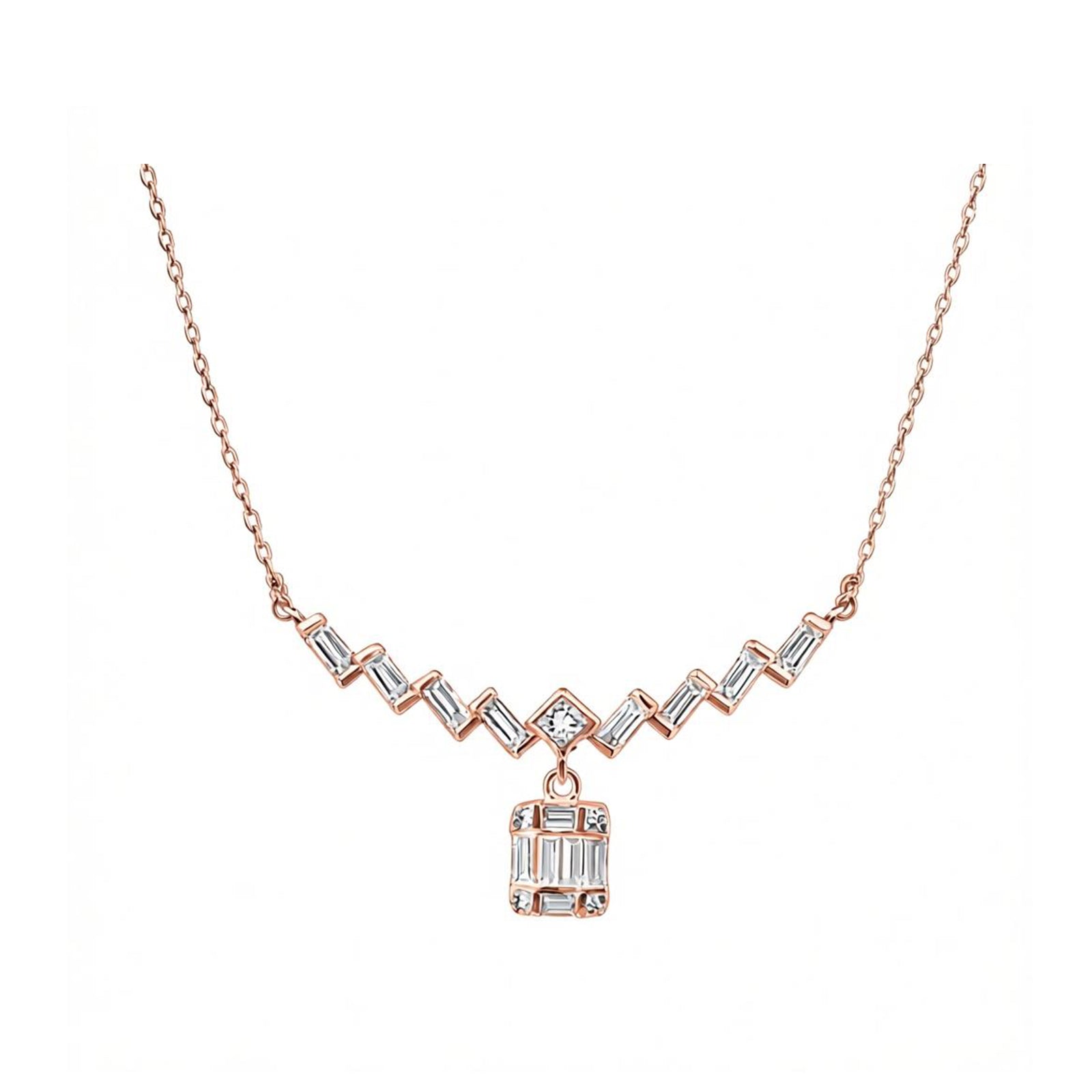 14K Gold Lab-Grown Diamond Geometric Zigzag Square Drop Necklace