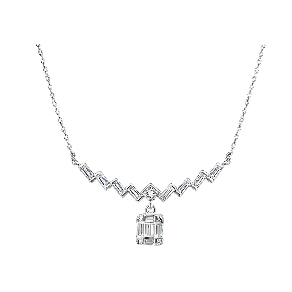 14K Gold Lab-Grown Diamond Geometric Zigzag Square Drop Necklace