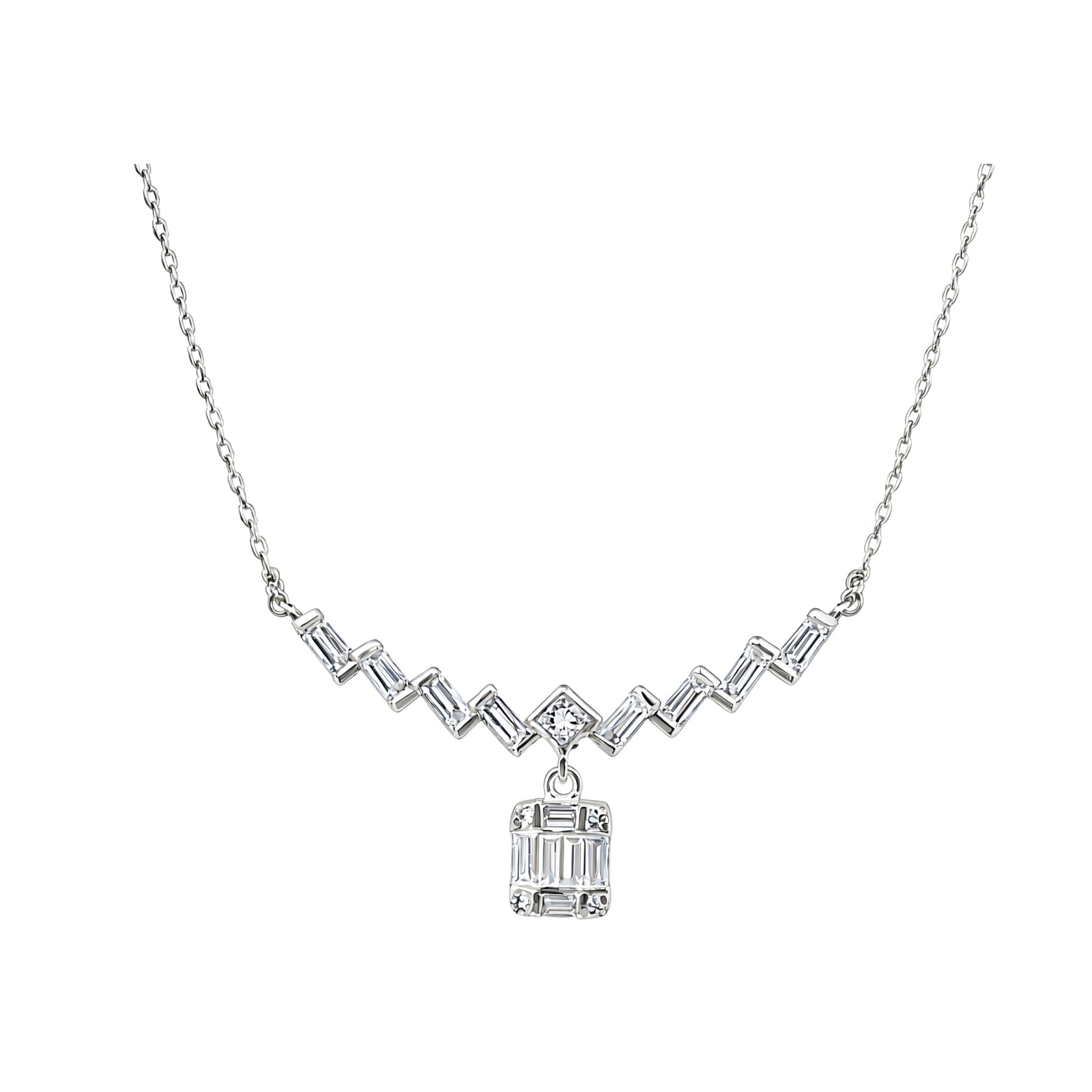 14K Gold Lab-Grown Diamond Geometric Zigzag Square Drop Necklace