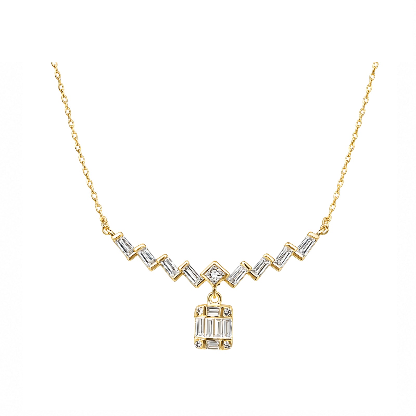 14K Gold Lab-Grown Diamond Geometric Zigzag Square Drop Necklace