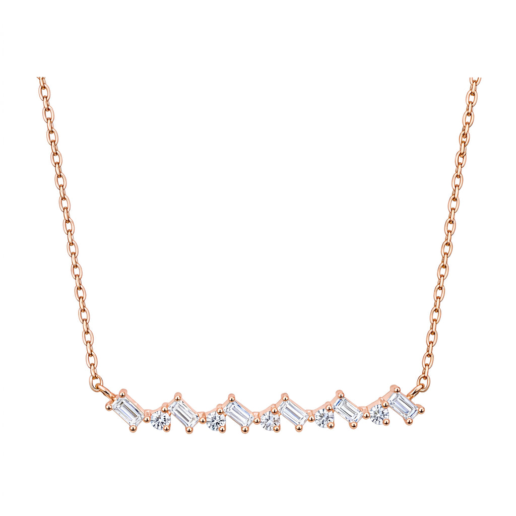 14K Gold Lab-Grown Diamond Geometric Curved Bar "Smile" Necklace