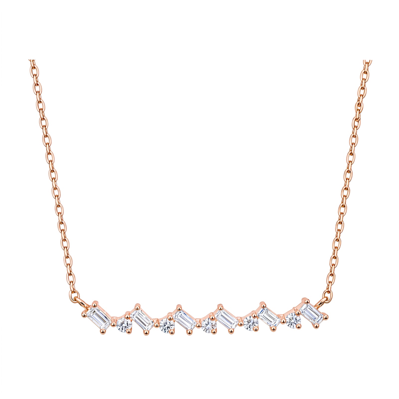 14K Gold Lab-Grown Diamond Geometric Curved Bar "Smile" Necklace