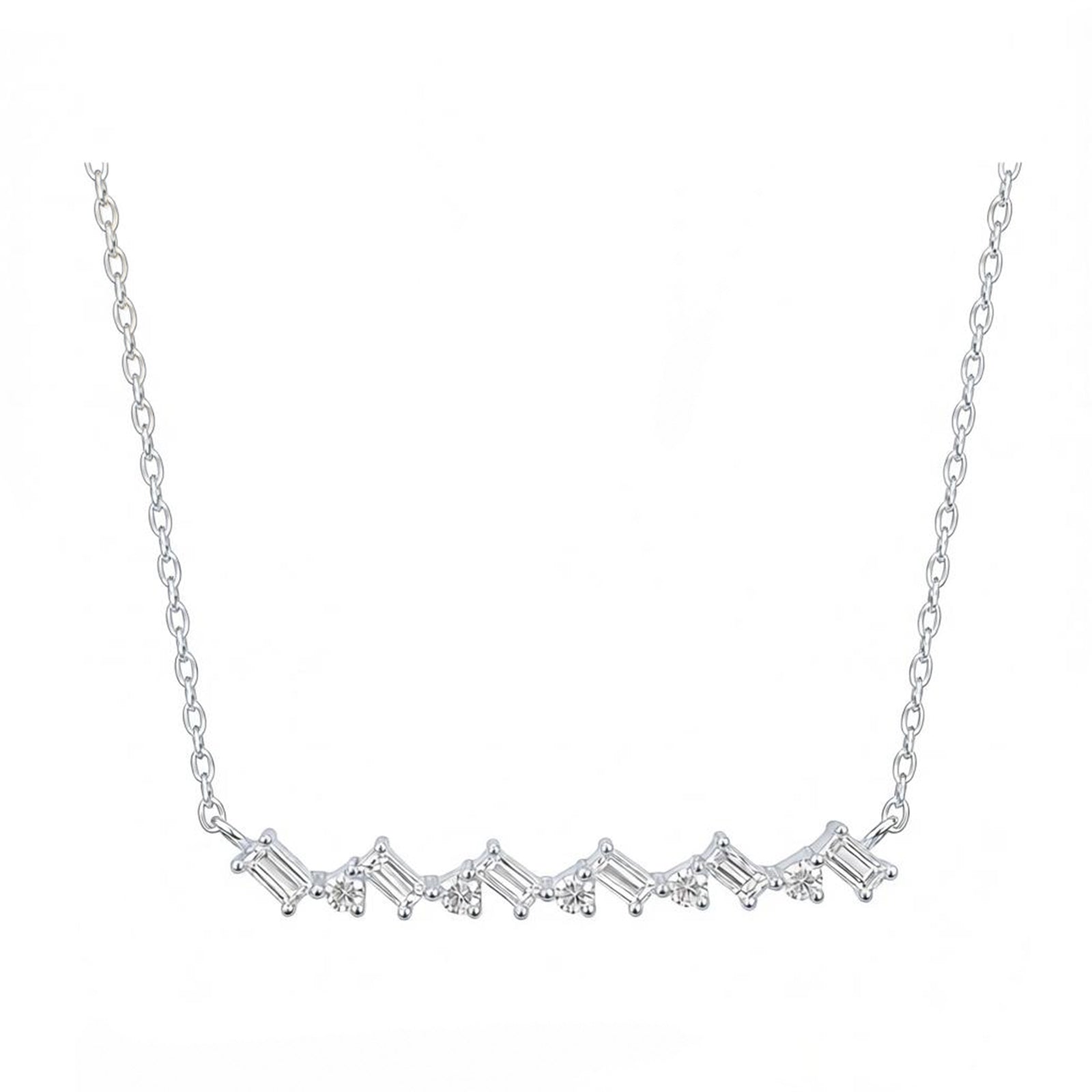 14K Gold Lab-Grown Diamond Geometric Curved Bar "Smile" Necklace