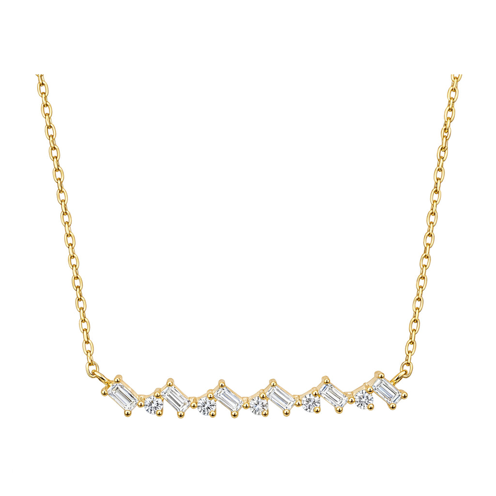 14K Gold Lab-Grown Diamond Geometric Curved Bar "Smile" Necklace