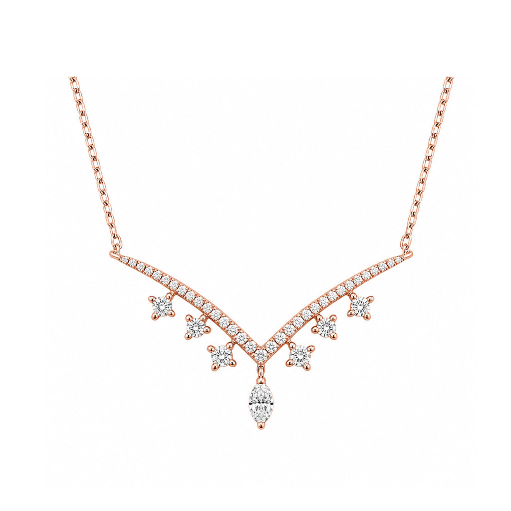 14K Gold Lab-Grown Diamond V-Shape Crown Necklace