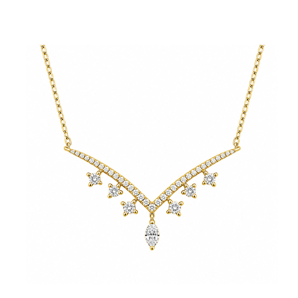 14K Gold Lab-Grown Diamond V-Shape Crown Necklace