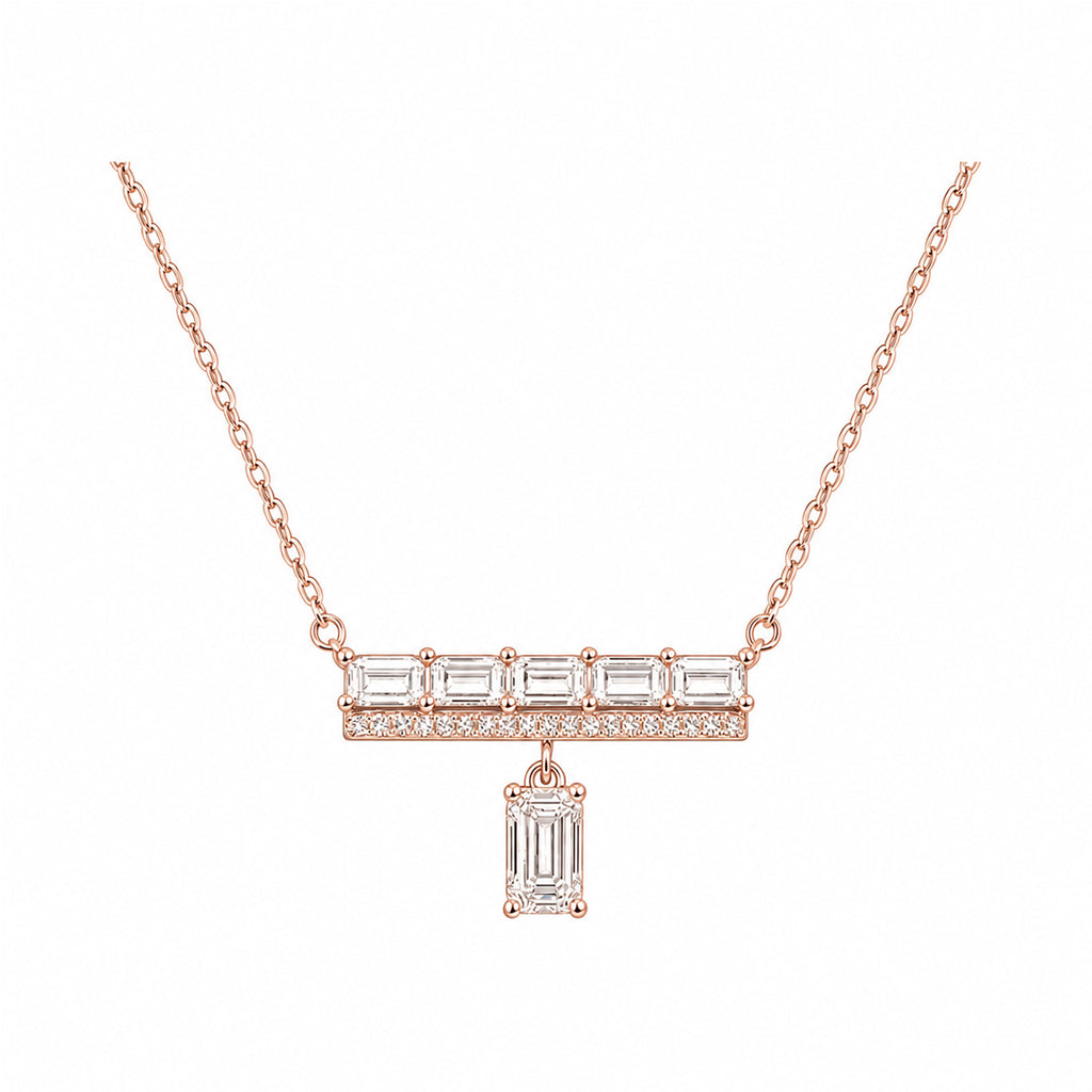 14K Gold Lab-Grown Diamond Double Bar Emerald-Cut Drop Necklace