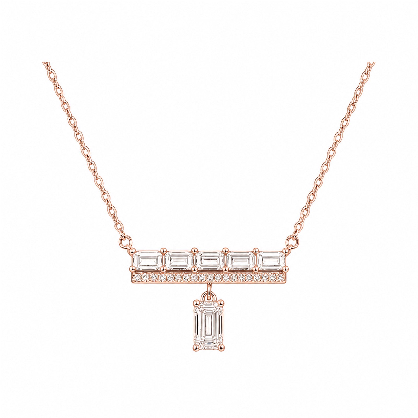 14K Gold Lab-Grown Diamond Double Bar Emerald-Cut Drop Necklace