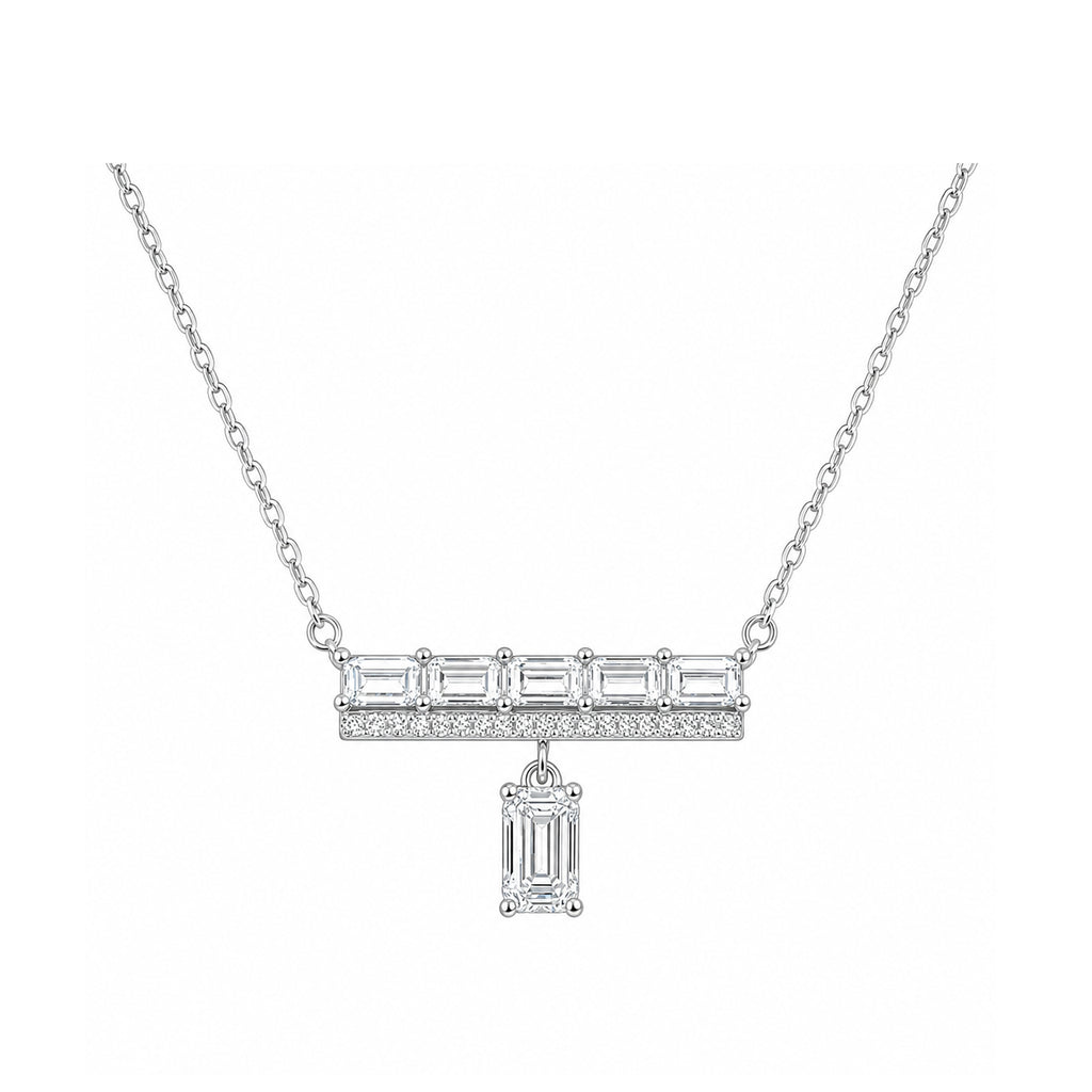 14K Gold Lab-Grown Diamond Double Bar Emerald-Cut Drop Necklace