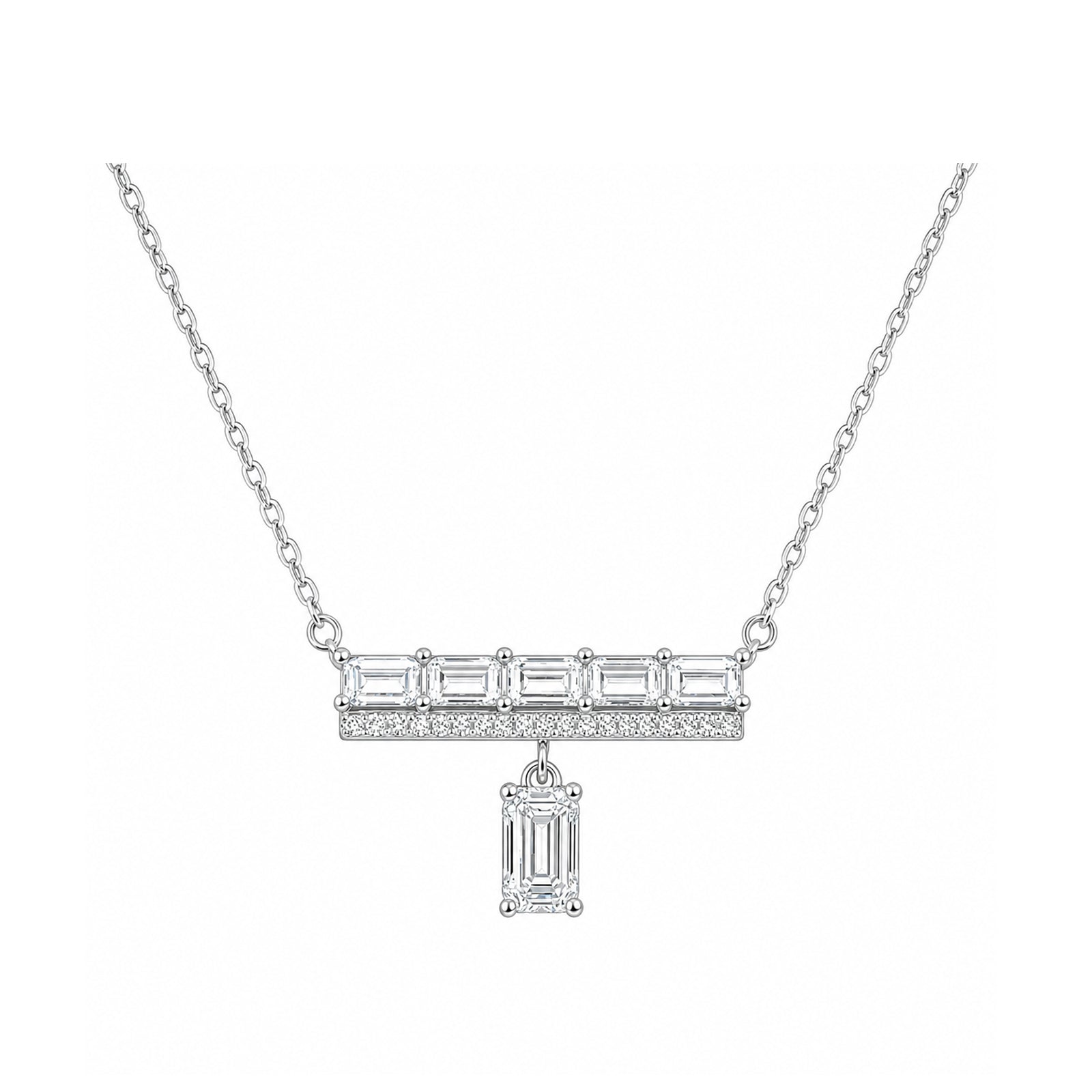 14K Gold Lab-Grown Diamond Double Bar Emerald-Cut Drop Necklace