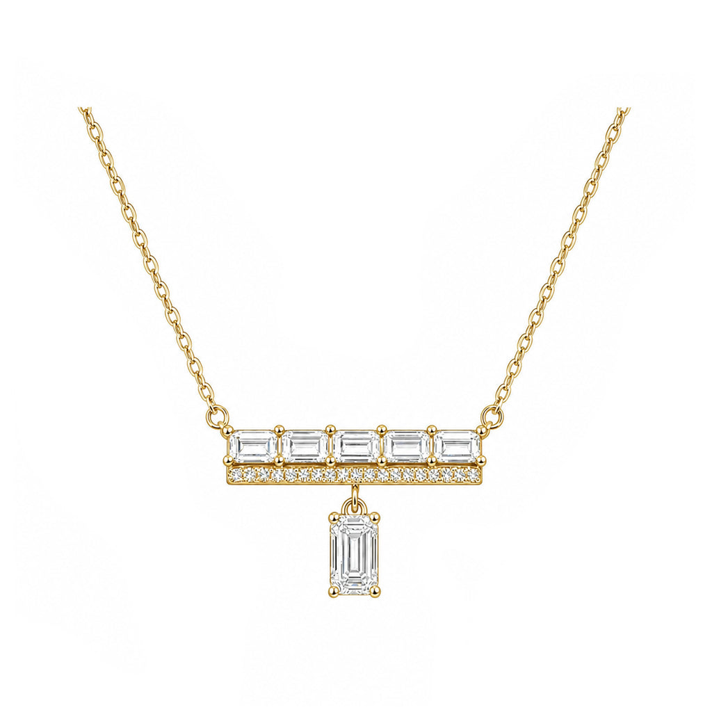 14K Gold Lab-Grown Diamond Double Bar Emerald-Cut Drop Necklace