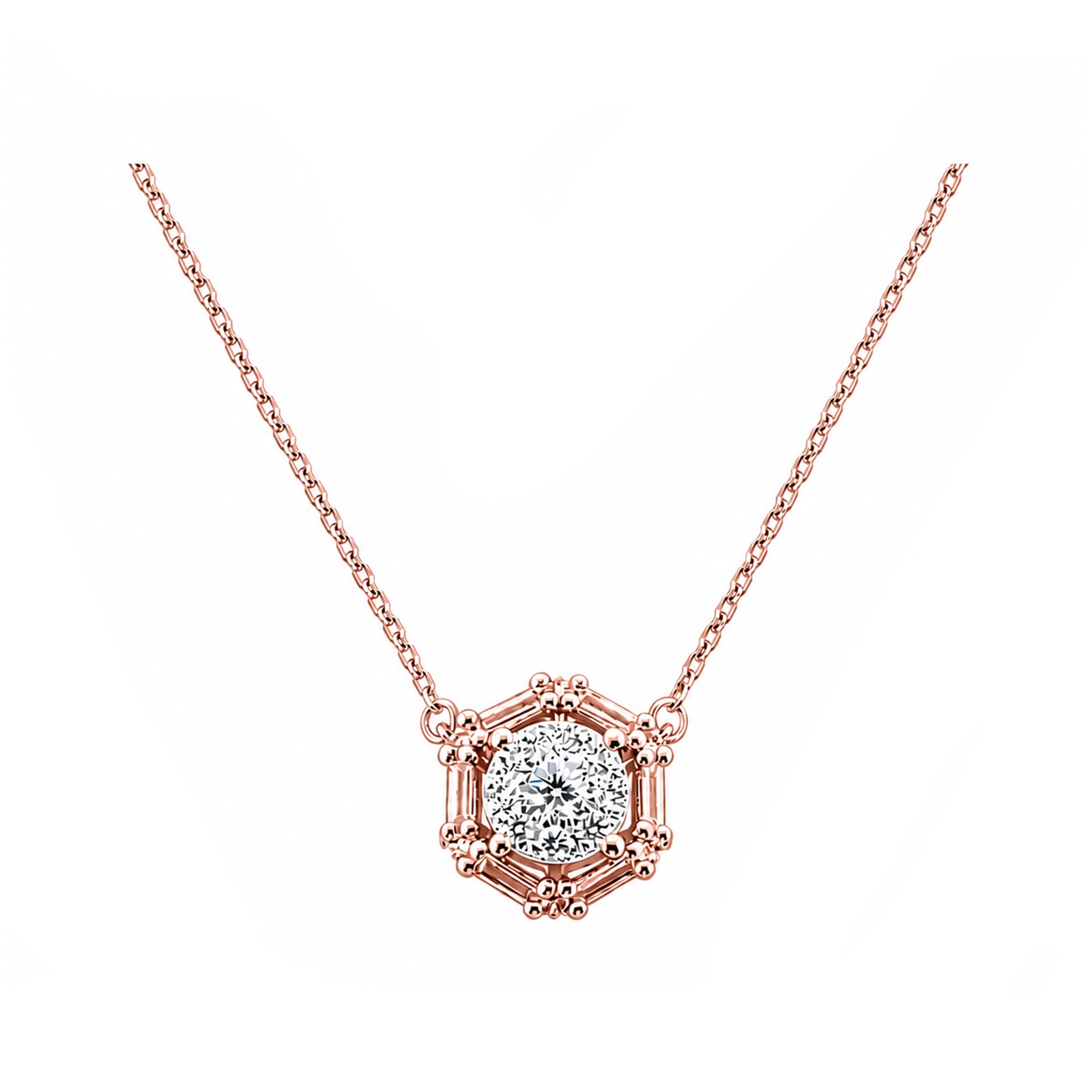 14K Gold Lab-Grown Diamond Hexagon Halo Necklace