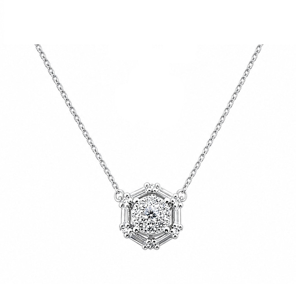 14K Gold Lab-Grown Diamond Hexagon Halo Necklace