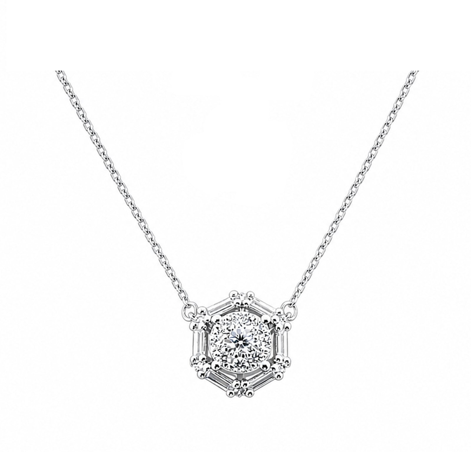 14K Gold Lab-Grown Diamond Hexagon Halo Necklace