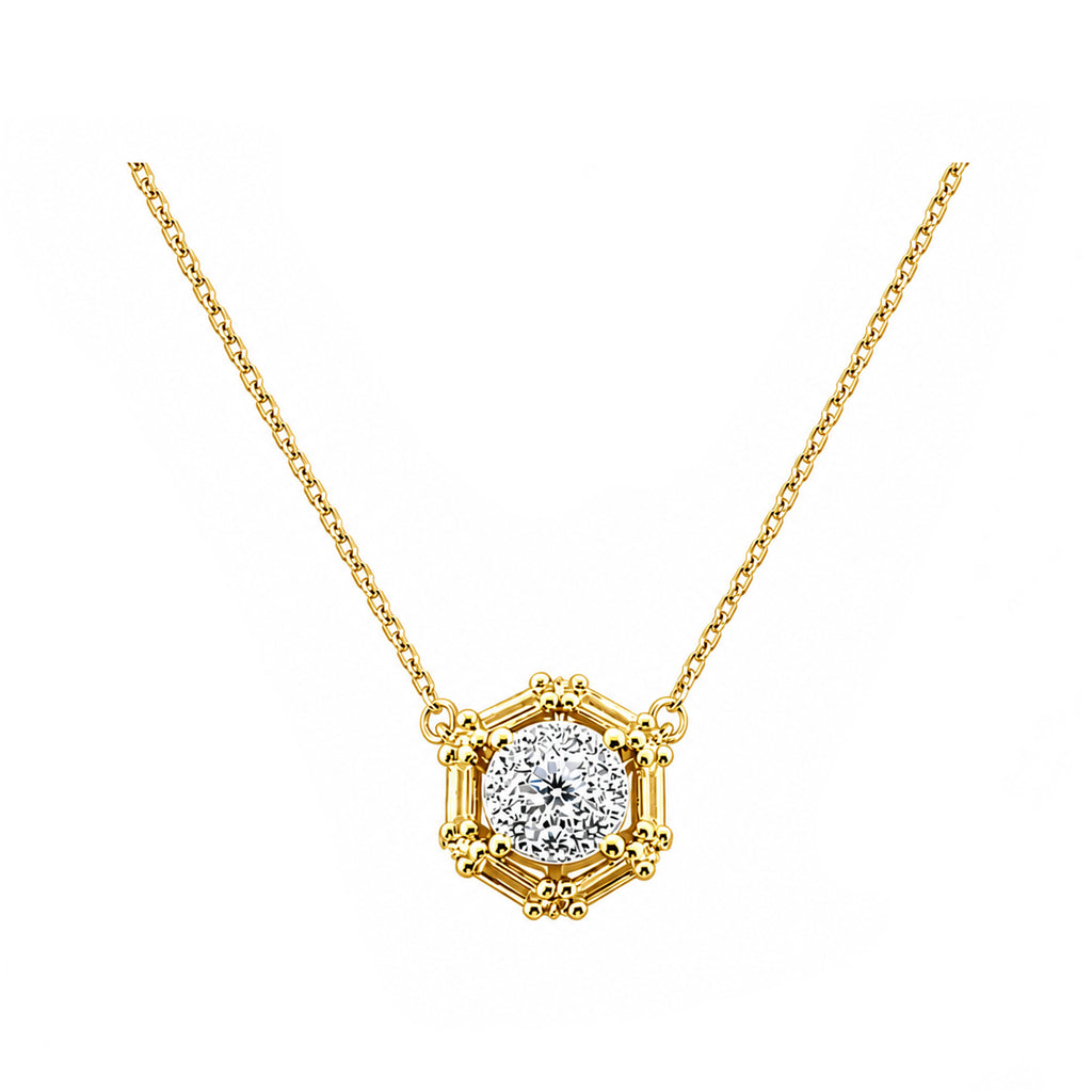 14K Gold Lab-Grown Diamond Hexagon Halo Necklace