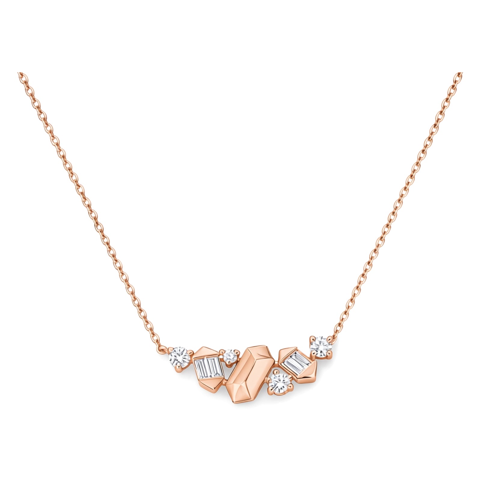 14K Gold Lab-Grown Diamond Geometric Cluster Bar Necklace