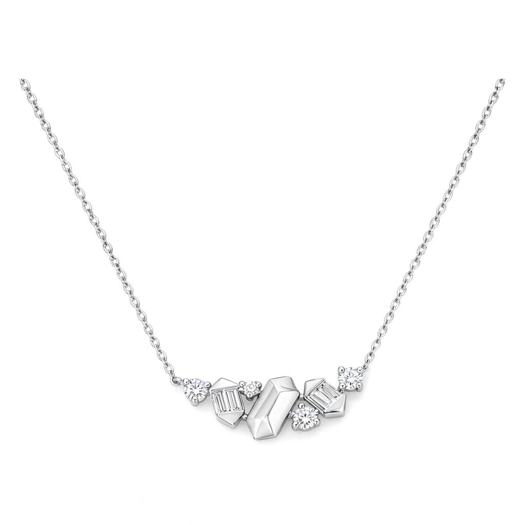 14K Gold Lab-Grown Diamond Geometric Cluster Bar Necklace