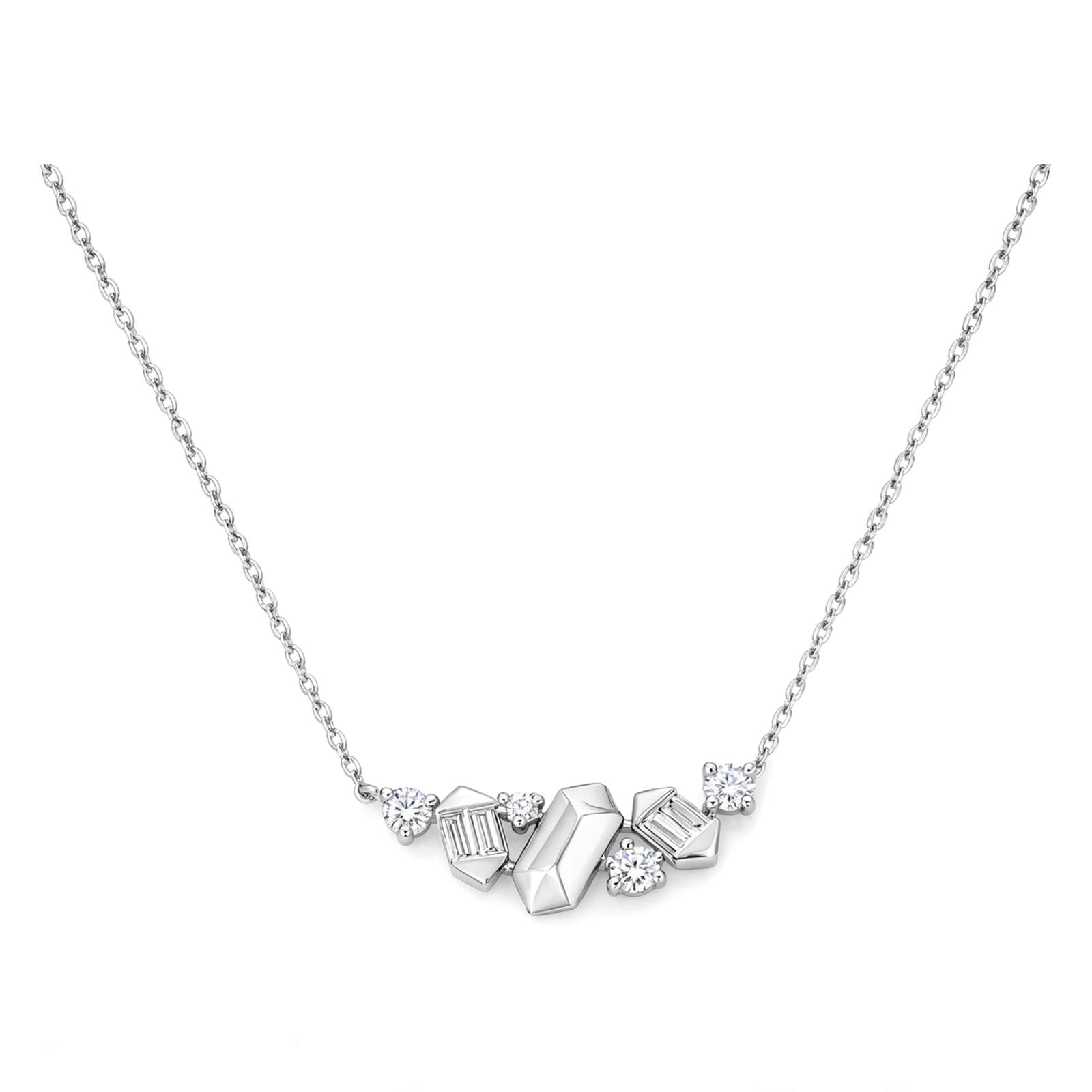14K Gold Lab-Grown Diamond Geometric Cluster Bar Necklace