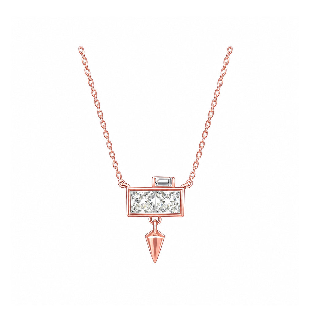 14K Gold Lab-Grown Diamond Square Bezel Spike Drop Necklace