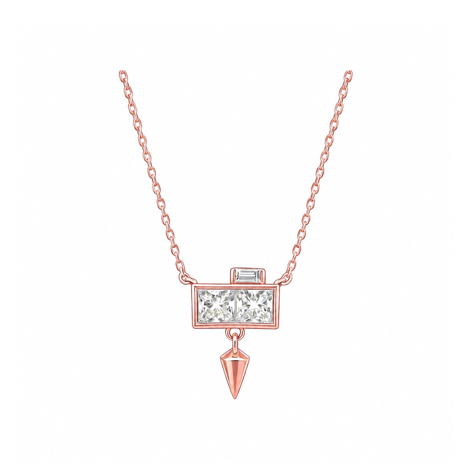 14K Gold Lab-Grown Diamond Square Bezel Spike Drop Necklace
