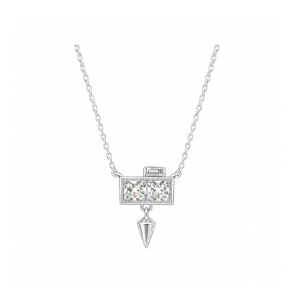 14K Gold Lab-Grown Diamond Square Bezel Spike Drop Necklace
