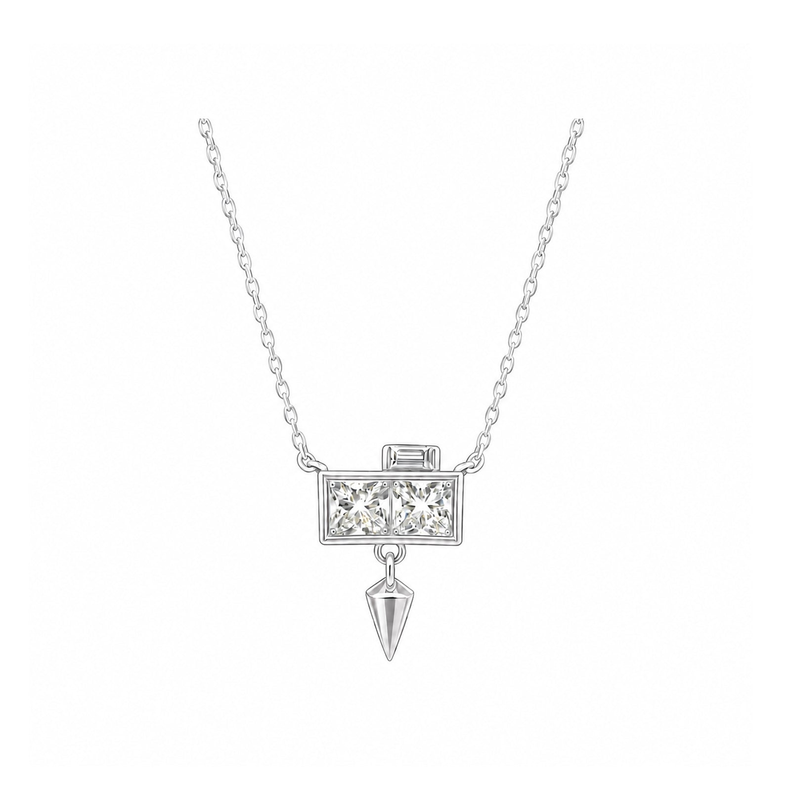 14K Gold Lab-Grown Diamond Square Bezel Spike Drop Necklace