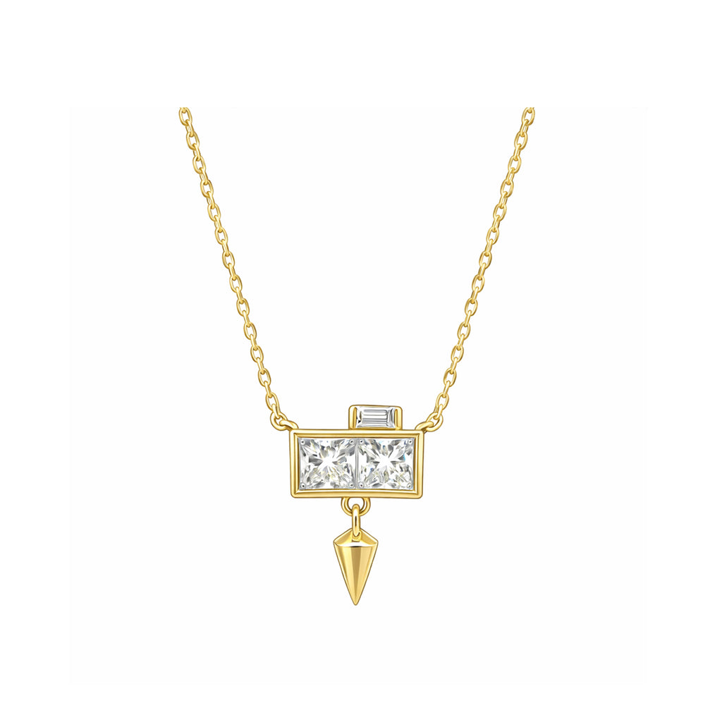 14K Gold Lab-Grown Diamond Square Bezel Spike Drop Necklace
