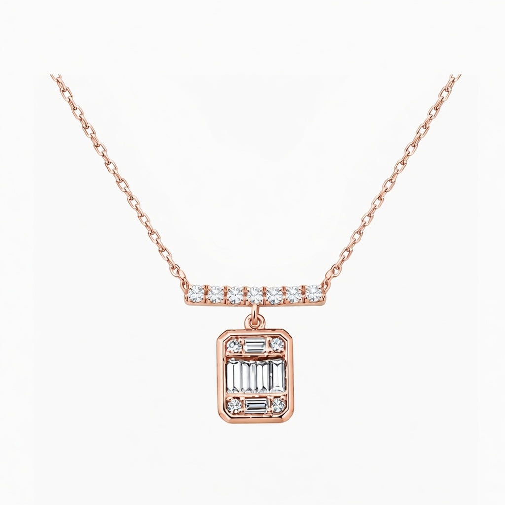 14K Gold Lab-Grown Diamond Bar & Emerald-Cut Pendant Necklace