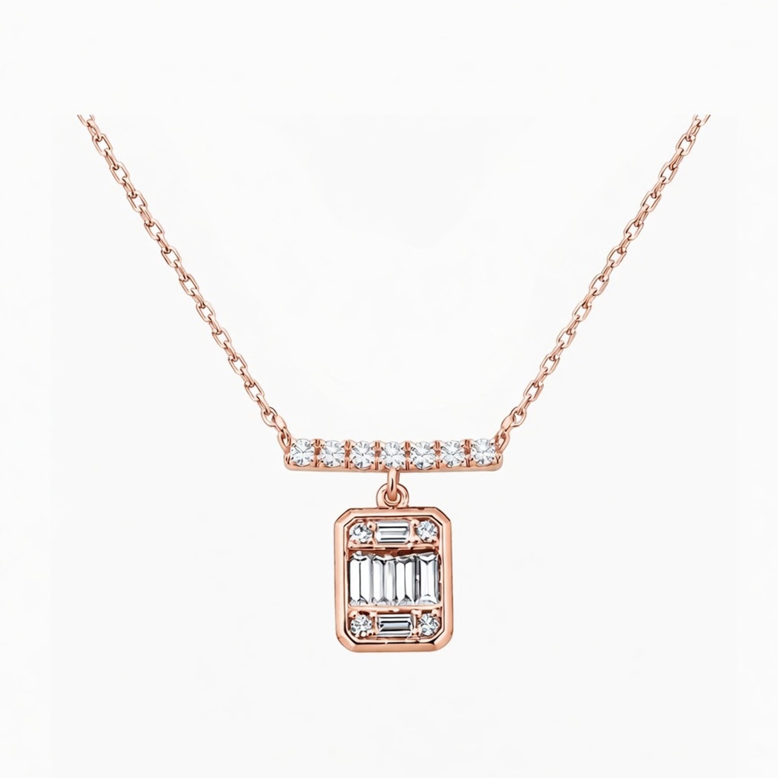 14K Gold Lab-Grown Diamond Bar & Emerald-Cut Pendant Necklace