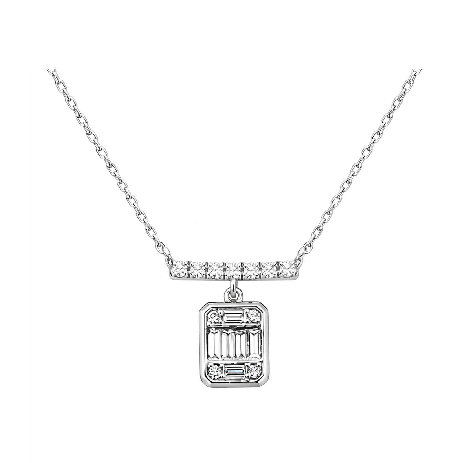 14K Gold Lab-Grown Diamond Bar & Emerald-Cut Pendant Necklace