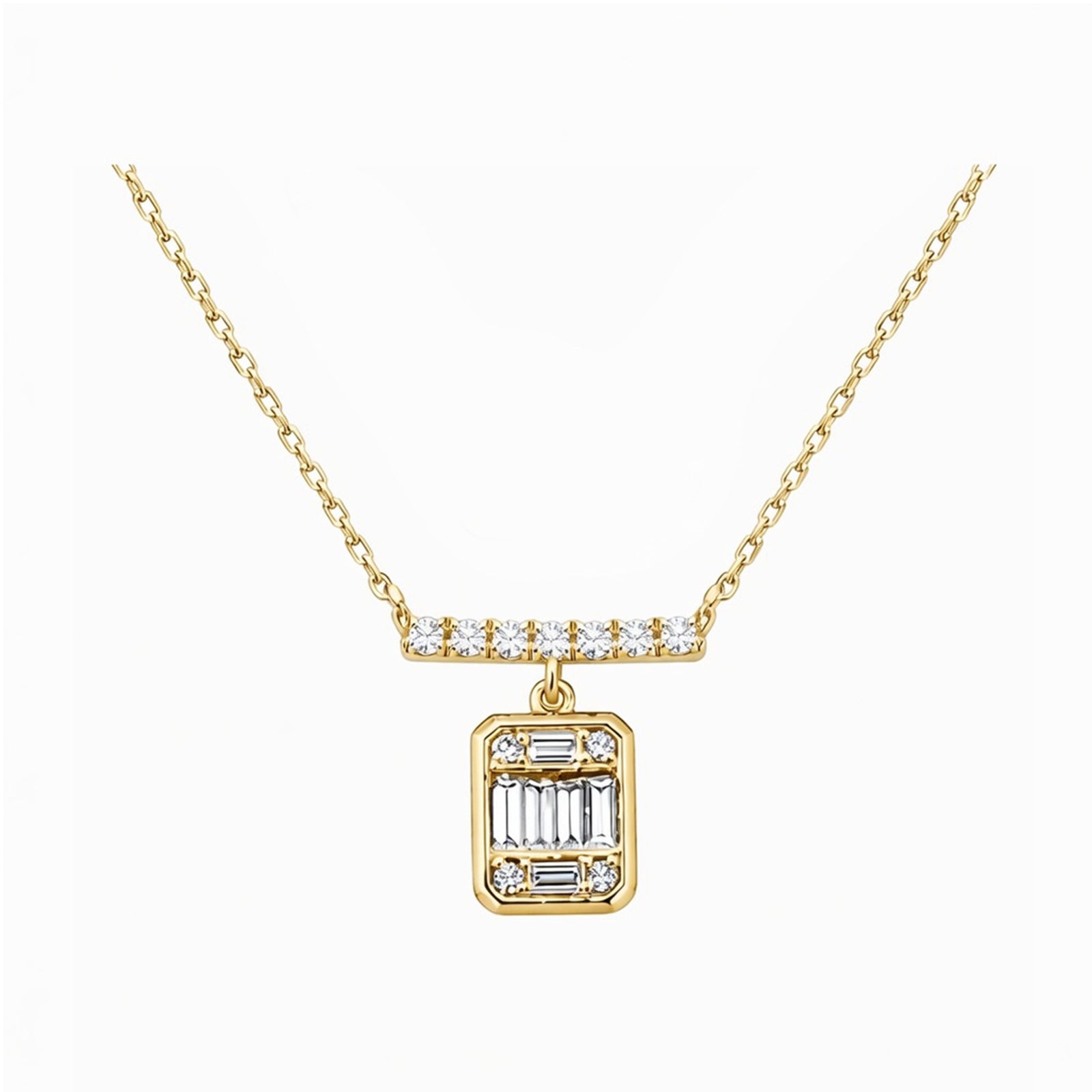 14K Gold Lab-Grown Diamond Bar & Emerald-Cut Pendant Necklace
