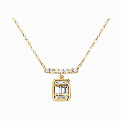 14K Gold Lab-Grown Diamond Bar & Emerald-Cut Pendant Necklace