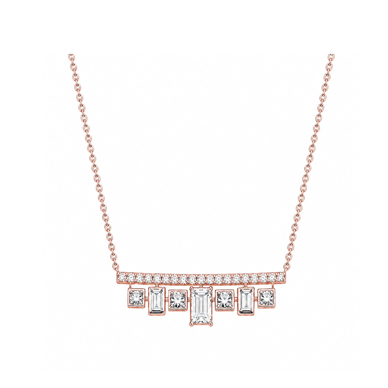 14K Gold Lab-Grown Diamond Crown Bar Fringe Necklace