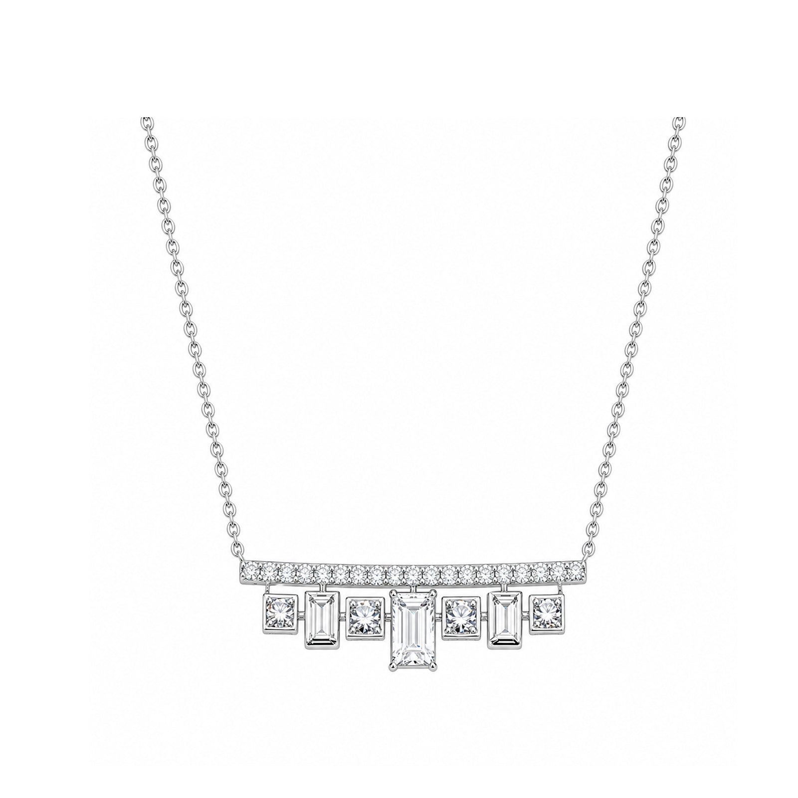 14K Gold Lab-Grown Diamond Crown Bar Fringe Necklace