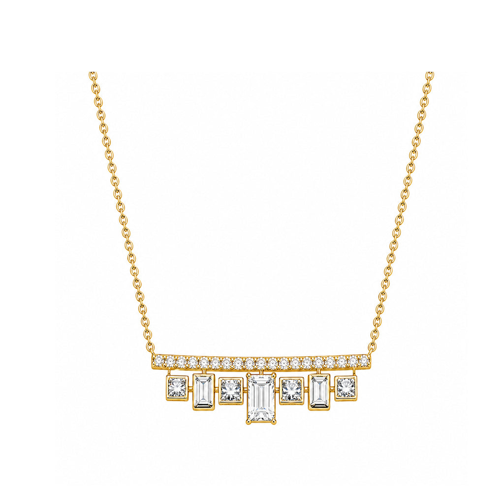 14K Gold Lab-Grown Diamond Crown Bar Fringe Necklace