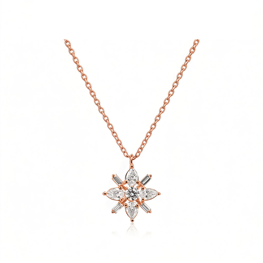 14K Gold Lab-Grown Diamond Star Flower Necklace