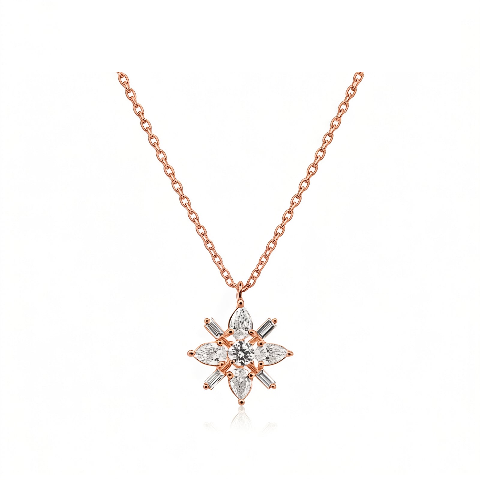 14K Gold Lab-Grown Diamond Star Flower Necklace